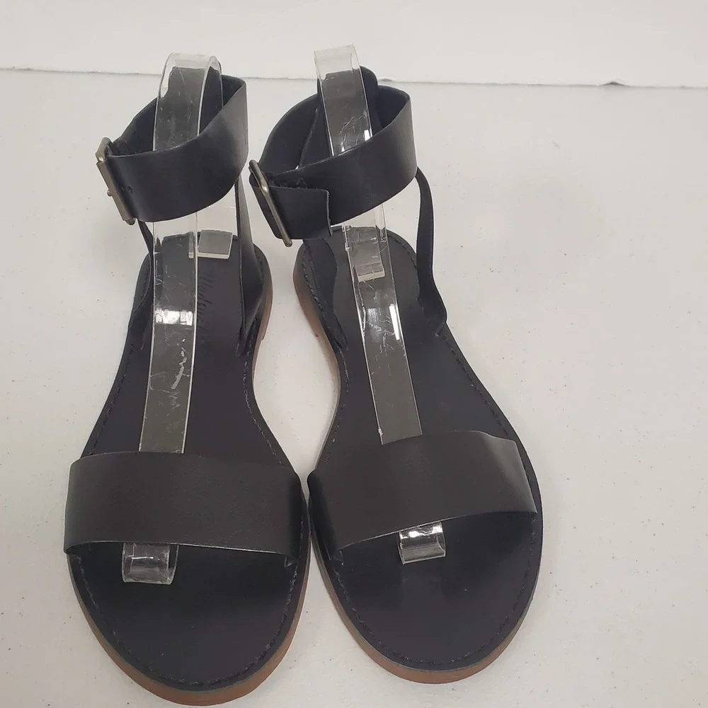 Madewell Womens Boardwalk Leather Strappy Sandals‎ Size 7.5 Black Buckle Summer